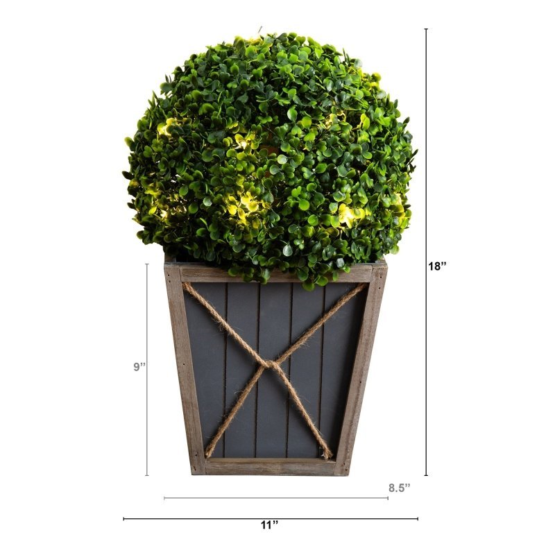 18” UV Resistant Artificial Boxwood Ball Topiary with LED Lights in Decorative Planter (Indoor/Outdoor) - FCHF CITY