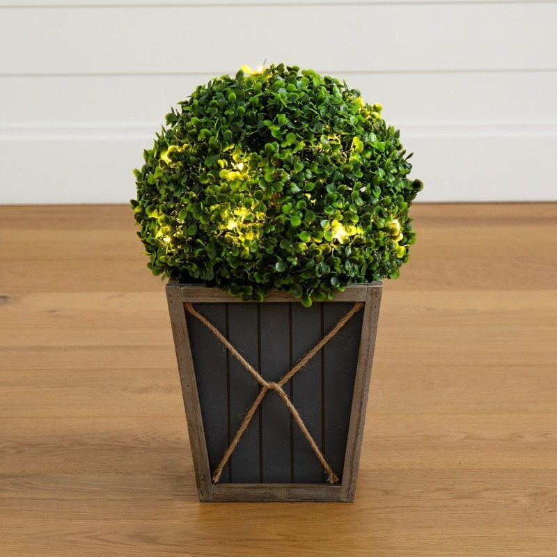18” UV Resistant Artificial Boxwood Ball Topiary with LED Lights in Decorative Planter (Indoor/Outdoor) - FCHF CITY