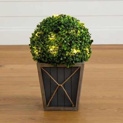 18” UV Resistant Artificial Boxwood Ball Topiary with LED Lights in Decorative Planter (Indoor/Outdoor) - FCHF CITY