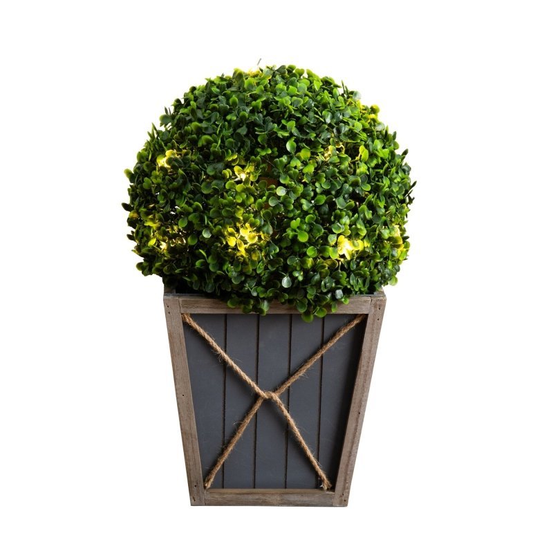 18” UV Resistant Artificial Boxwood Ball Topiary with LED Lights in Decorative Planter (Indoor/Outdoor) - FCHF CITY