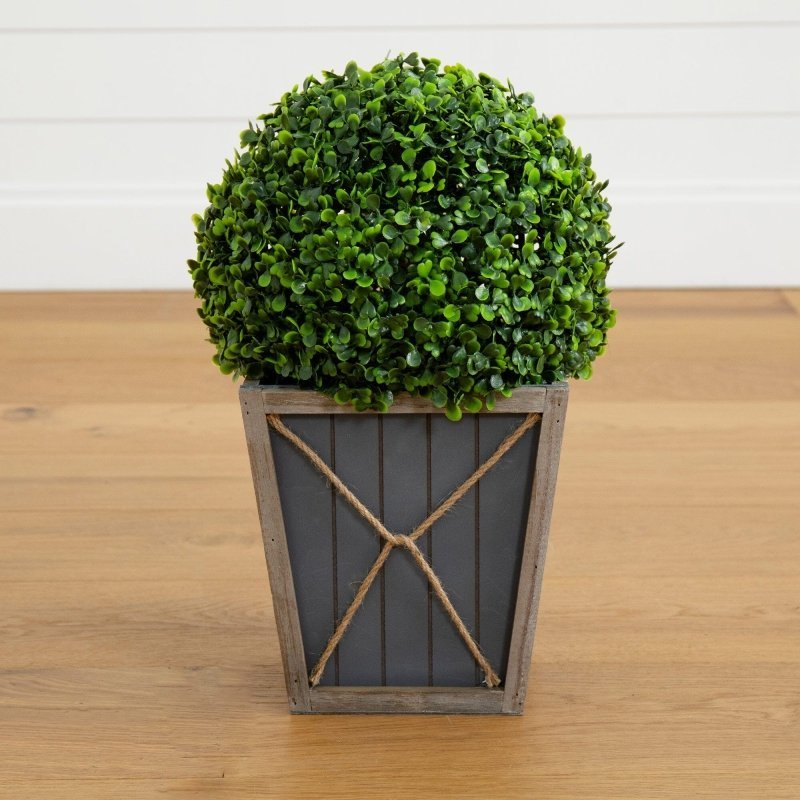 18” UV Resistant Artificial Boxwood Ball Topiary with LED Lights in Decorative Planter (Indoor/Outdoor) - FCHF CITY