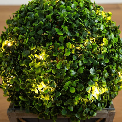 18” UV Resistant Artificial Boxwood Ball Topiary with LED Lights in Decorative Planter (Indoor/Outdoor) - FCHF CITY