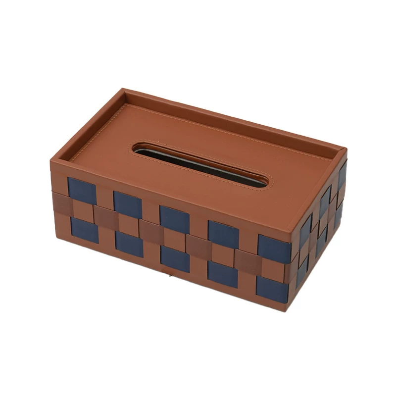 Modern Woven Checkered Storage Bin, Faux‑Leather Decor Organizer for Home