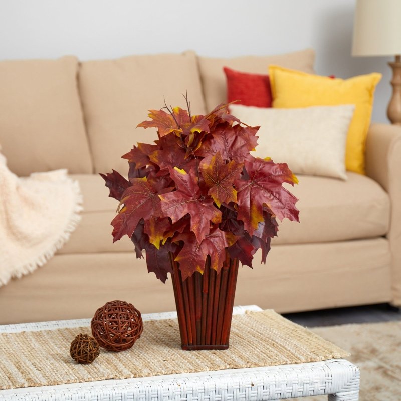 19” Autumn Maple Leaf Artificial Plant in Decorative Planter - FCHF CITY