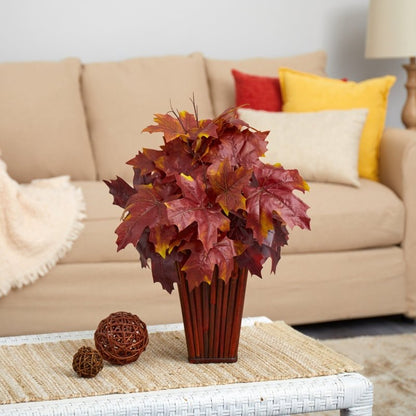 19” Autumn Maple Leaf Artificial Plant in Decorative Planter - FCHF CITY
