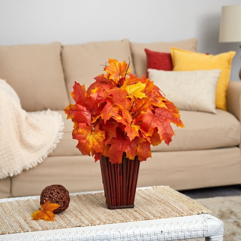 19” Autumn Maple Leaf Artificial Plant in Decorative Planter - FCHF CITY