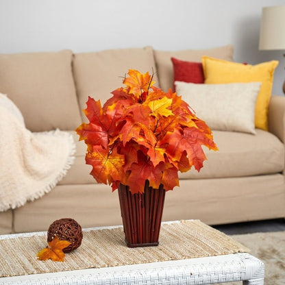 19” Autumn Maple Leaf Artificial Plant in Decorative Planter - FCHF CITY