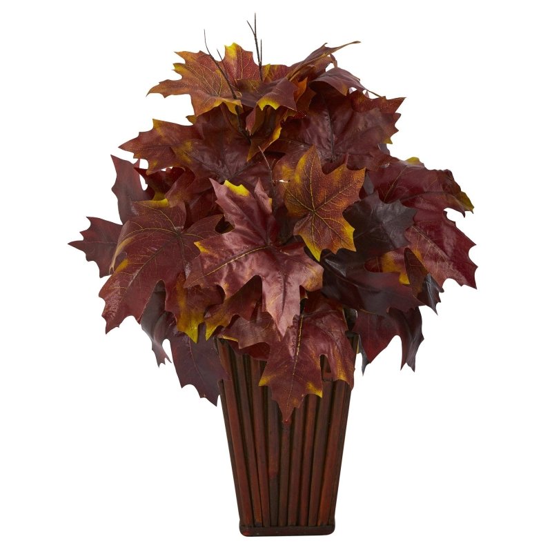 19” Autumn Maple Leaf Artificial Plant in Decorative Planter - FCHF CITY