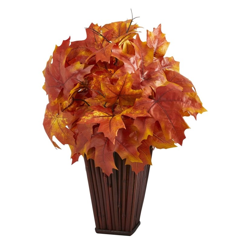 19” Autumn Maple Leaf Artificial Plant in Decorative Planter - FCHF CITY