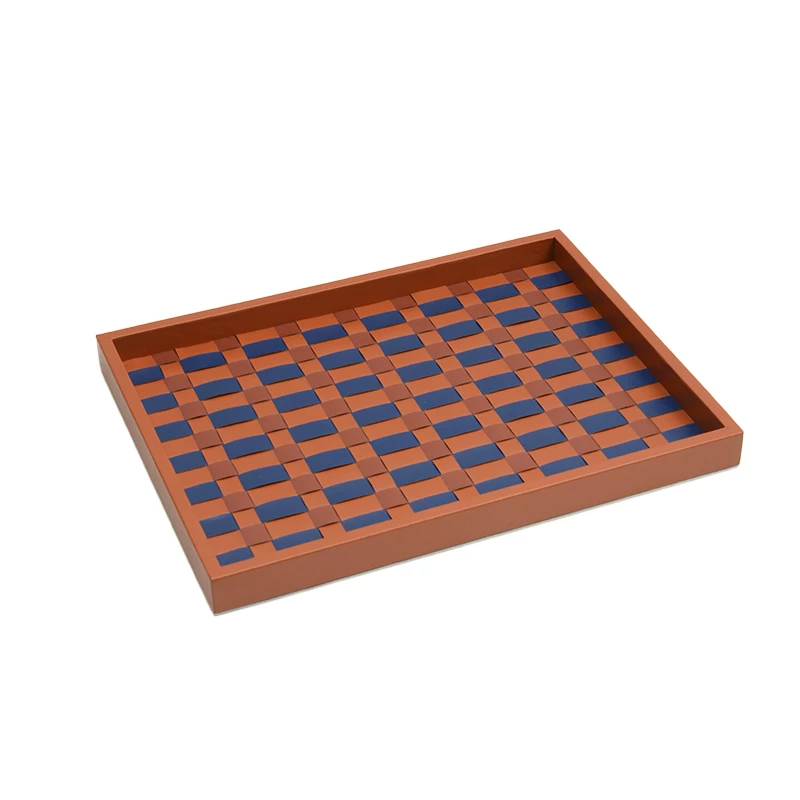 Modern Woven Checkered Storage Bin, Faux‑Leather Decor Organizer for Home