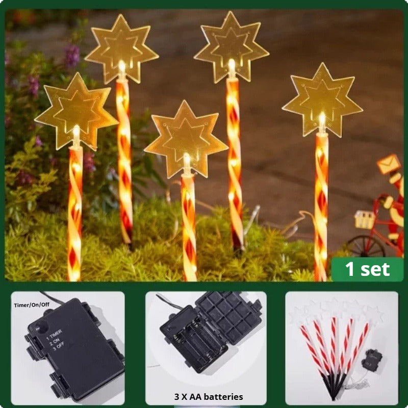 Christmas Solar &amp; Battery LED Stake Lights, Waterproof Garden Decor, Set of 5