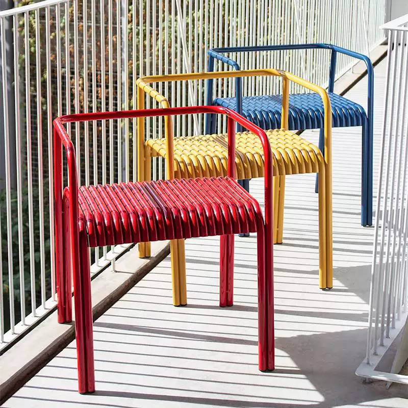 Colorful Aluminum Slatted Patio Dining Armchair