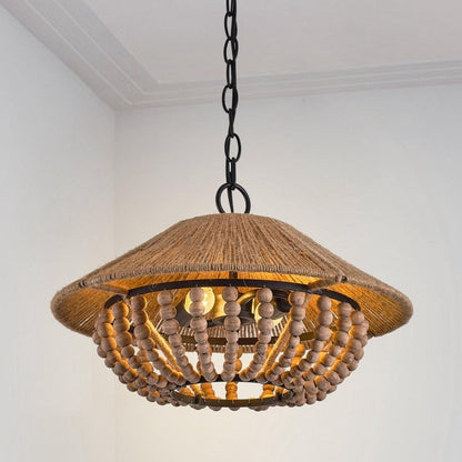 2 - Light Farmhouse Pendant Light with Wood Beads - FCHF CITY