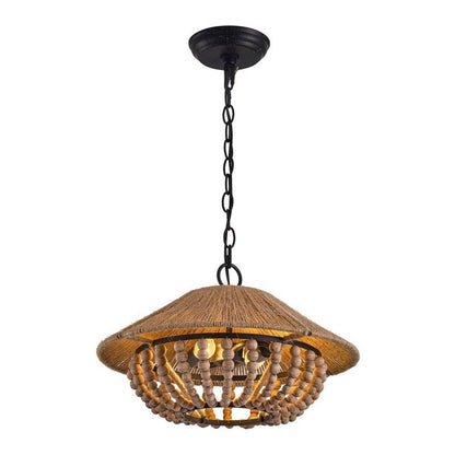 2 - Light Farmhouse Pendant Light with Wood Beads - FCHF CITY