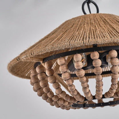 2 - Light Farmhouse Pendant Light with Wood Beads - FCHF CITY