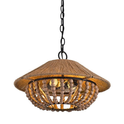 2 - Light Farmhouse Pendant Light with Wood Beads - FCHF CITY