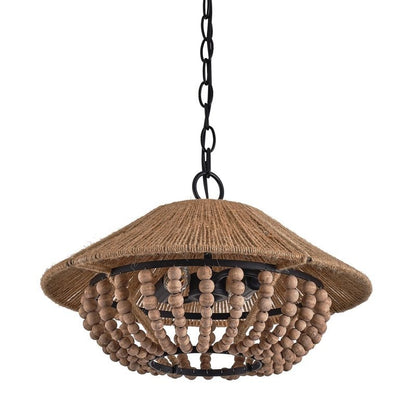 2 - Light Farmhouse Pendant Light with Wood Beads - FCHF CITY