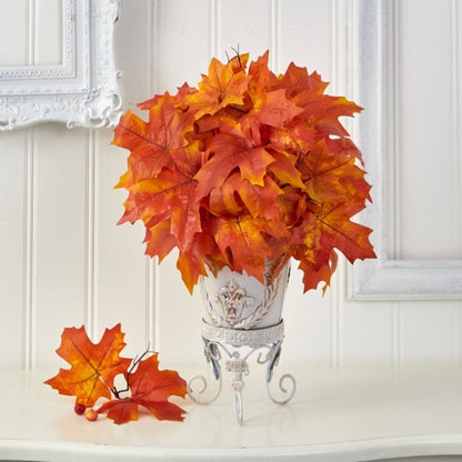 20” Autumn Maple Leaf Artificial Plant in Metal Planter - FCHF CITY