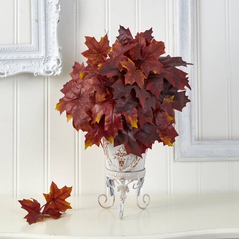 20” Autumn Maple Leaf Artificial Plant in Metal Planter - FCHF CITY