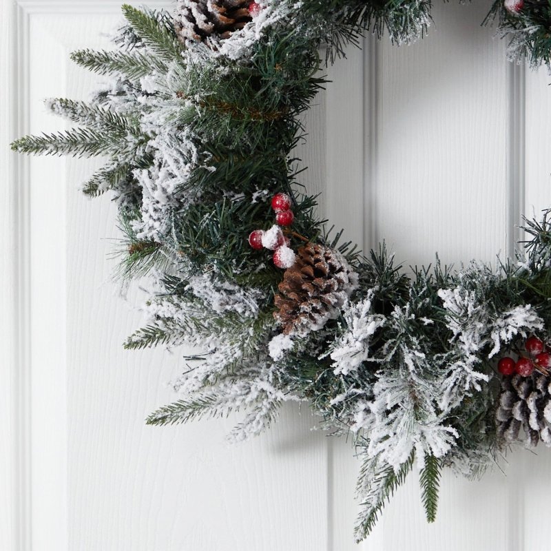 20” Flocked Artificial Christmas Wreath with 35 Warm White LED Lights - FCHF CITY