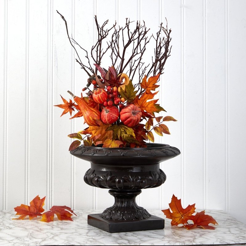 20” Pumpkin and Maple Leaf Artificial Flower Bouquet (Set of 2) - FCHF CITY