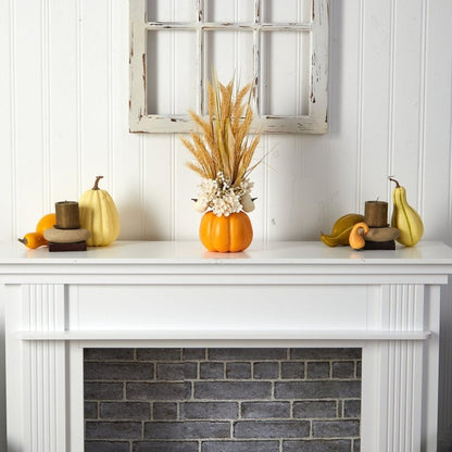 21” Autumn Dried Wheat and Pumpkin Artificial Fall Arrangement in Decorative Pumpkin Vase - FCHF CITY