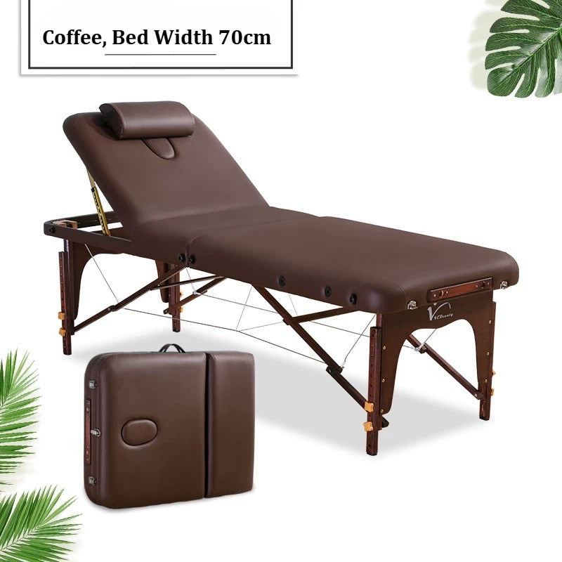Portable Folding Massage Table, Beech Wood Height Adjustable Spa Bed