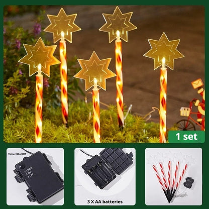 Christmas Solar &amp; Battery LED Stake Lights, Waterproof Garden Decor, Set of 5