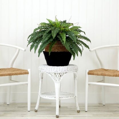 23&quot; Artificial Boston Fern Plant with Handmade Jute &amp; Cotton Basket DIY KIT - FCHF CITY