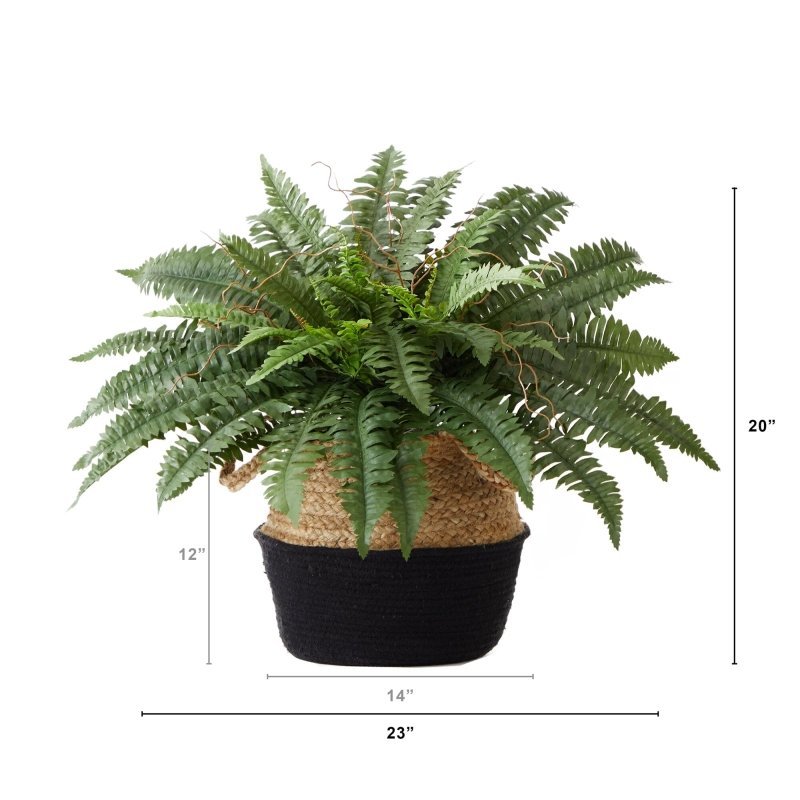 23&quot; Artificial Boston Fern Plant with Handmade Jute &amp; Cotton Basket DIY KIT - FCHF CITY