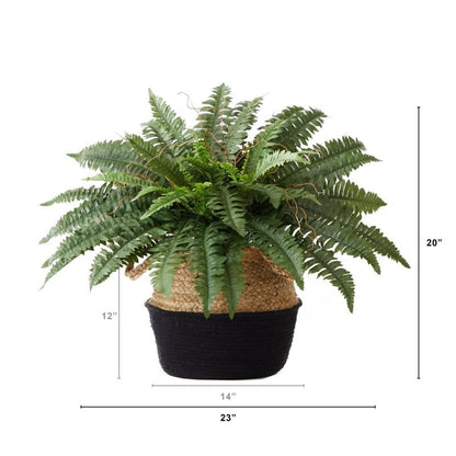 23&quot; Artificial Boston Fern Plant with Handmade Jute &amp; Cotton Basket DIY KIT - FCHF CITY