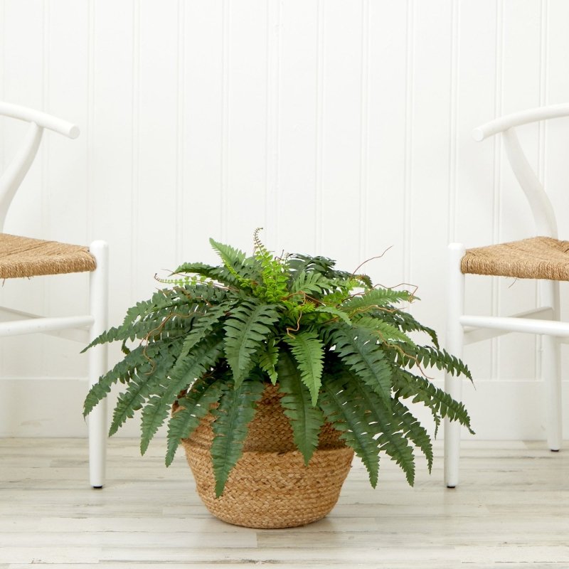 23” Artificial Boston Fern Plant with Handmade Jute &amp; Cotton Basket DIY KIT - FCHF CITY