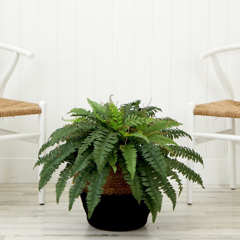 23&quot; Artificial Boston Fern Plant with Handmade Jute &amp; Cotton Basket DIY KIT - FCHF CITY