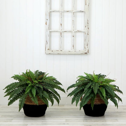 23&quot; Artificial Boston Fern Plant with Handmade Jute &amp; Cotton Basket DIY KIT - Set of 2 - FCHF CITY