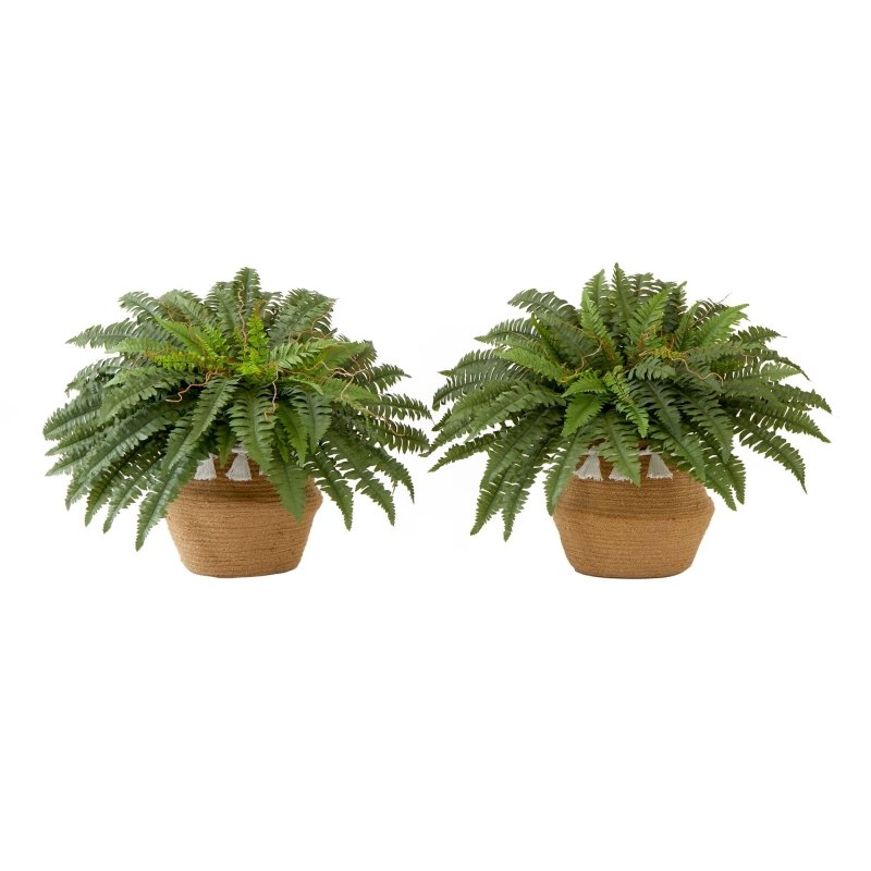23” Artificial Boston Fern Plant with Handmade Jute &amp; Cotton Basket with Tassels DIY KIT - Set of 2 - FCHF CITY