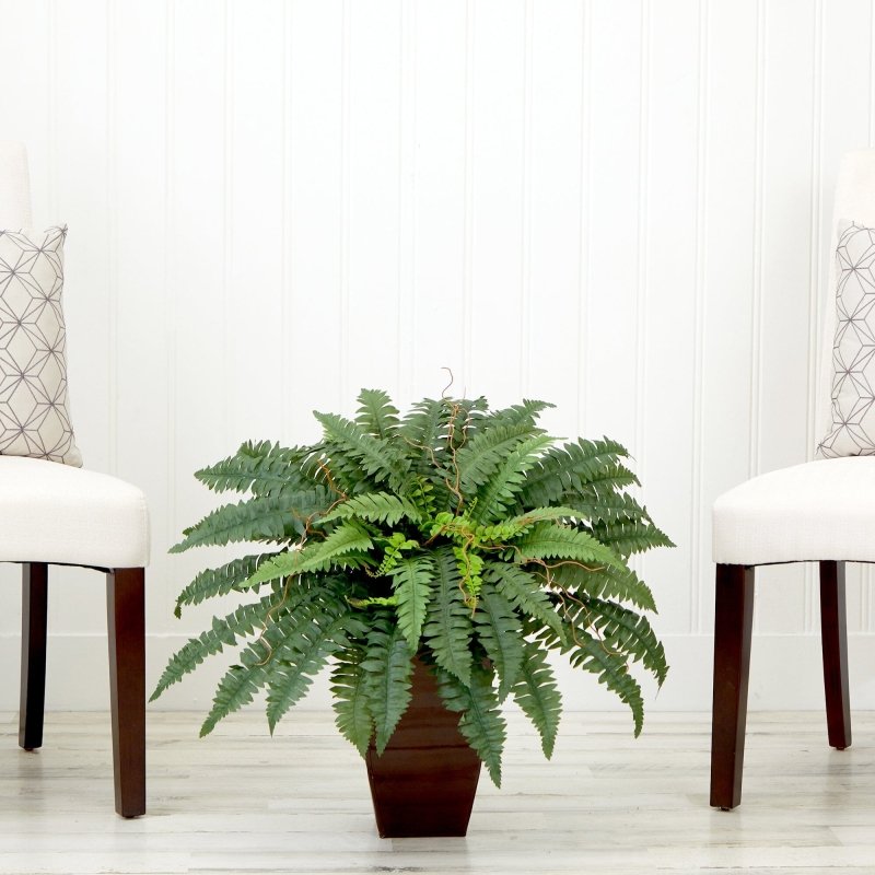 23” Artificial Boston Fern Plant with Tapered Bronze Square Metal Planter DIY KIT - FCHF CITY