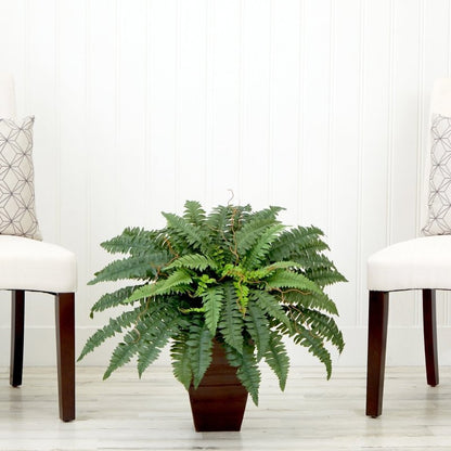 23” Artificial Boston Fern Plant with Tapered Bronze Square Metal Planter DIY KIT - FCHF CITY