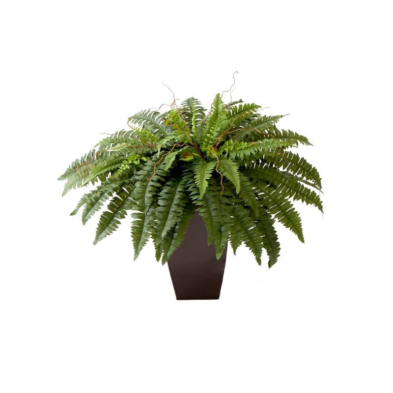 23” Artificial Boston Fern Plant with Tapered Bronze Square Metal Planter DIY KIT - FCHF CITY