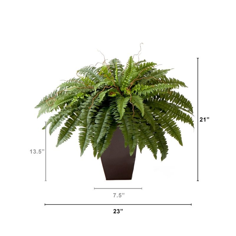 23” Artificial Boston Fern Plant with Tapered Bronze Square Metal Planter DIY KIT - Set of 2 - FCHF CITY