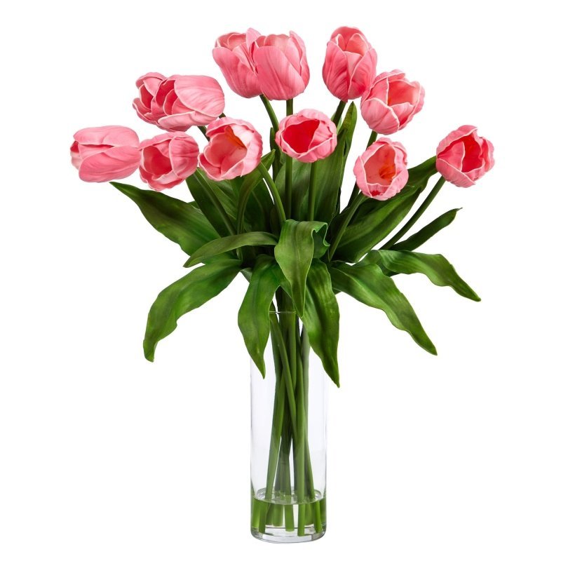 23” Artificial Tulip Arrangement with Cylinder Glass Vase - FCHF CITY