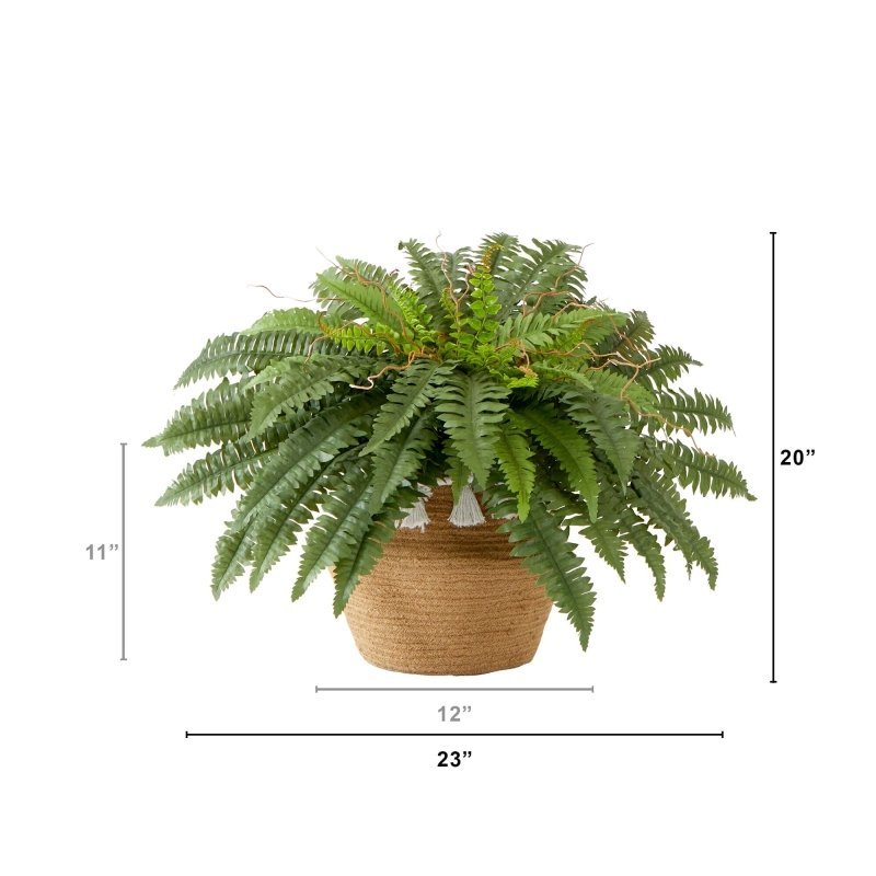 23”Artificial Boston Fern Plant in Handmade Jute &amp; Cotton Basket with Tassels DIY KIT - FCHF CITY
