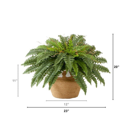 23”Artificial Boston Fern Plant in Handmade Jute &amp; Cotton Basket with Tassels DIY KIT - FCHF CITY