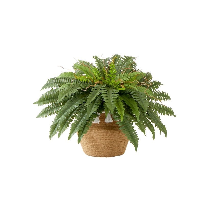23”Artificial Boston Fern Plant in Handmade Jute &amp; Cotton Basket with Tassels DIY KIT - FCHF CITY