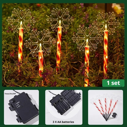 Christmas Solar &amp; Battery LED Stake Lights, Waterproof Garden Decor, Set of 5