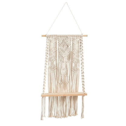 2.5’ x 1.5’ Hand Crafted Woven Macrame Wall Hanging with Wooden Shelf - FCHF CITY