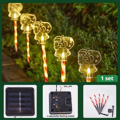 Christmas Solar &amp; Battery LED Stake Lights, Waterproof Garden Decor, Set of 5