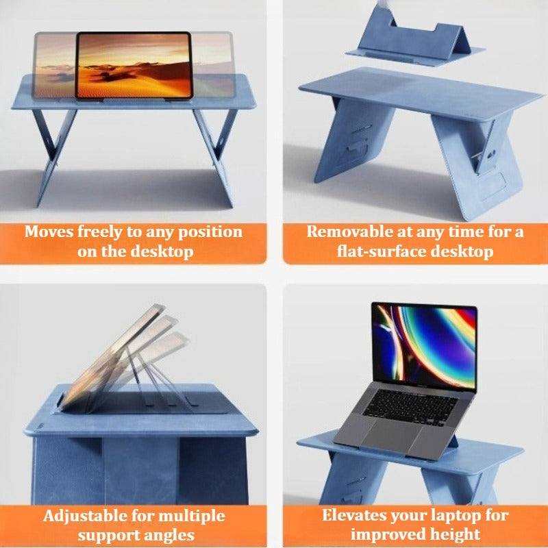 Portable Foldable Lap Desk 4‑Level Height Adjustable Suede Bed Table