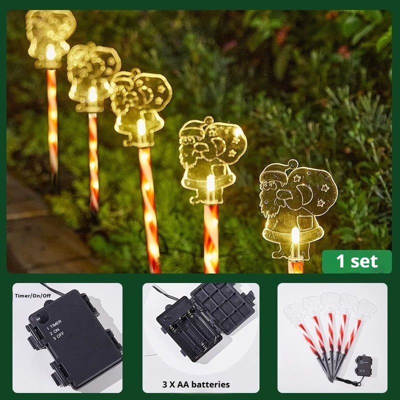 Christmas Solar &amp; Battery LED Stake Lights, Waterproof Garden Decor, Set of 5
