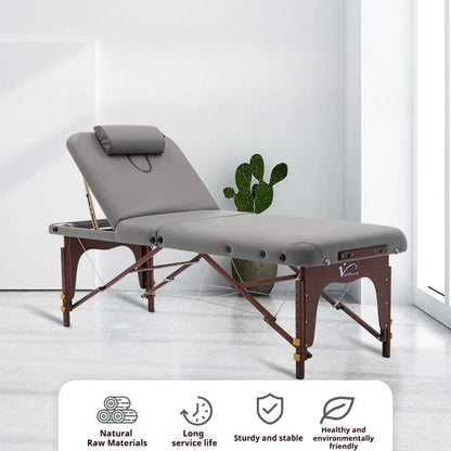 Portable Folding Massage Table, Beech Wood Height Adjustable Spa Bed