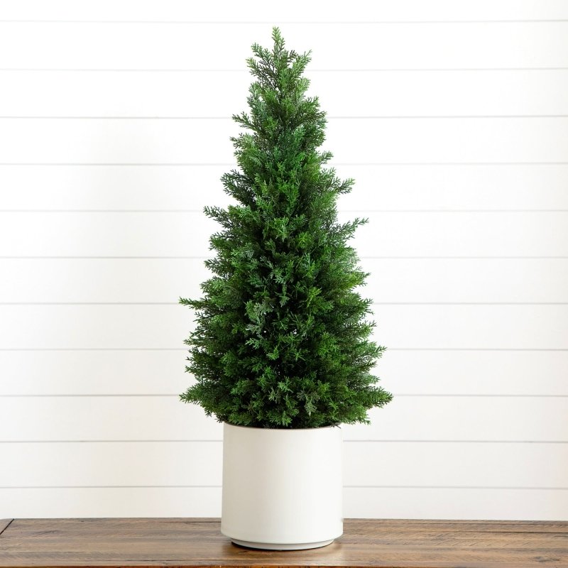 3’ Artificial Cedar Tree in White Planter UV Resistant (Indoor/Outdoor) - FCHF CITY